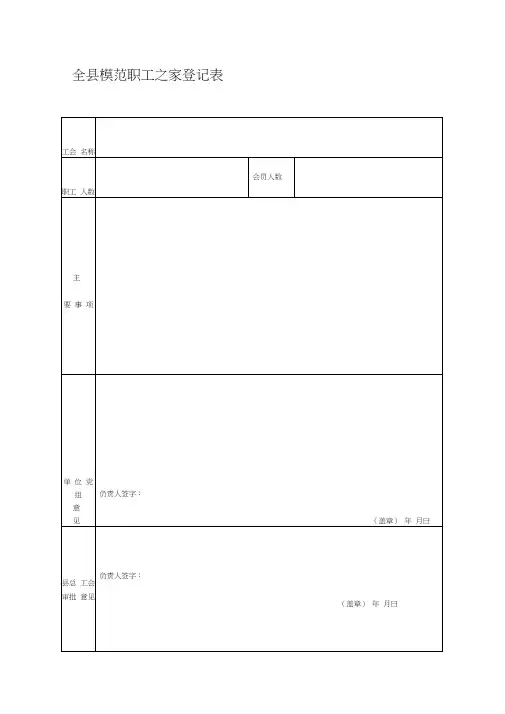 工会代表、先进工作者、积极分子、模范职工之家、职工之友登记表
