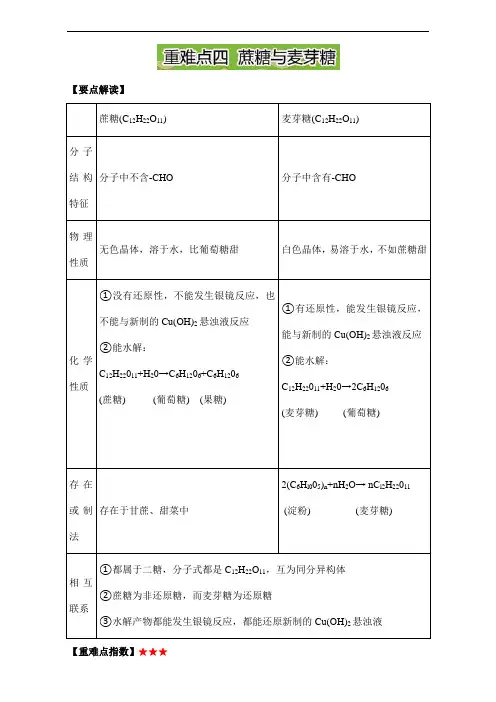 高二化学 第四章 基本营养物质 高分子(人教版选修5)：重难点四 蔗糖与麦芽糖(附答案)