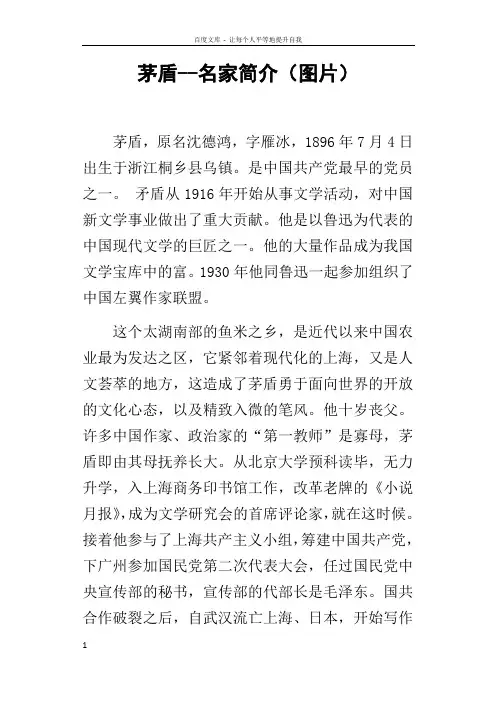 茅盾名家简介图片