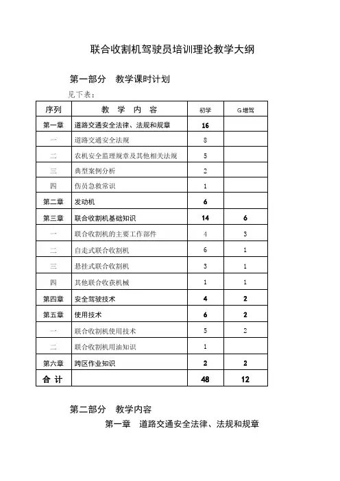 联合收割机驾驶员培训理论教学大纲