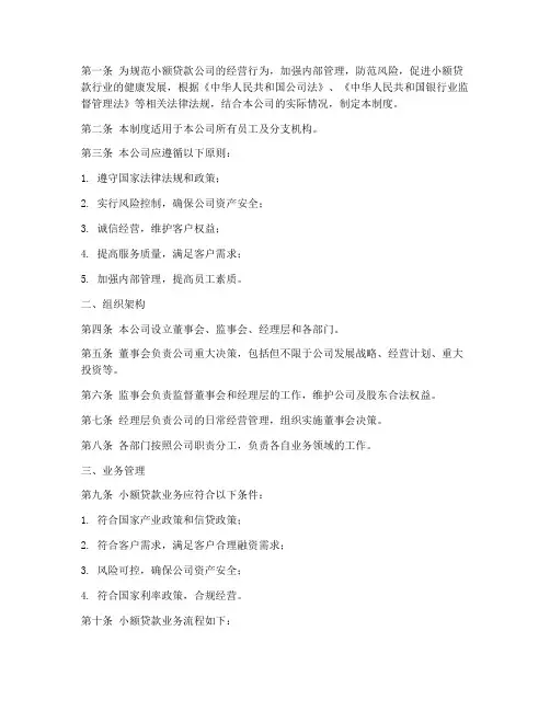 小贷贷款公司管理制度