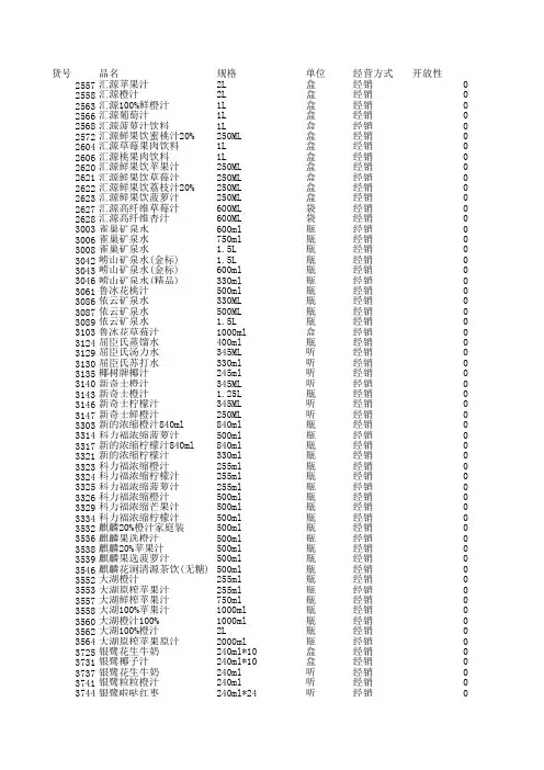 饮料单品明细