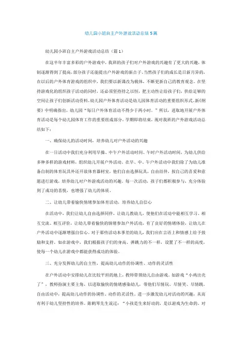 幼儿园小班自主户外游戏活动总结精选5篇