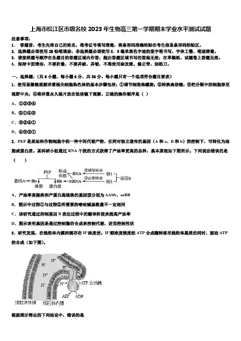 上海市松江区市级名校2023年生物高三第一学期期末学业水平测试试题含解析