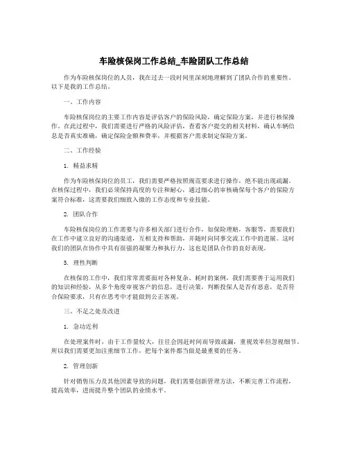 车险核保岗工作总结_车险团队工作总结