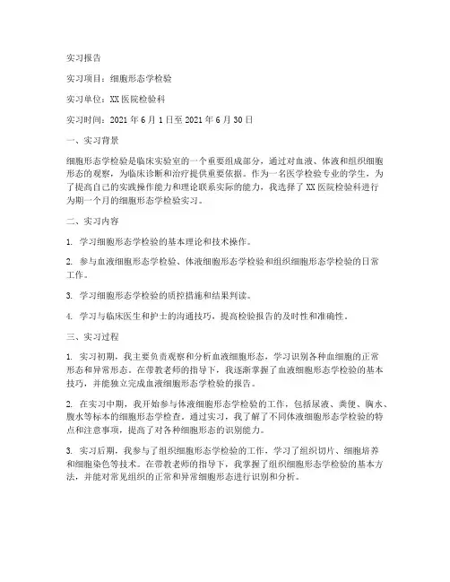 细胞形态学检验实习报告