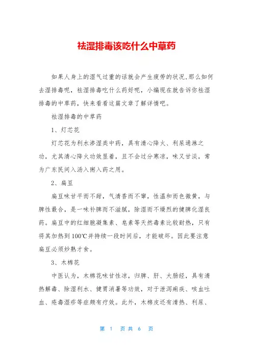 祛湿排毒该吃什么中草药