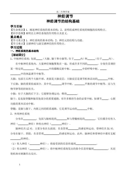 高二生物教案 神经学