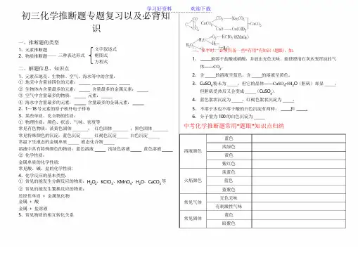 (组合)初三化学推断题专题复习以及必背知识含全部题型
