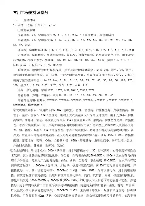常用工程材料型号