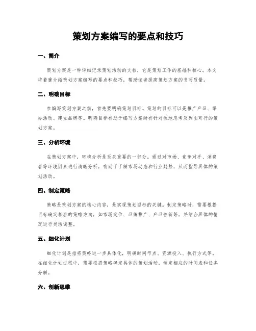 策划方案编写的要点和技巧