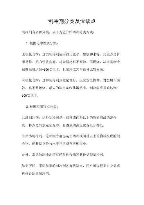 制冷剂分类及优缺点