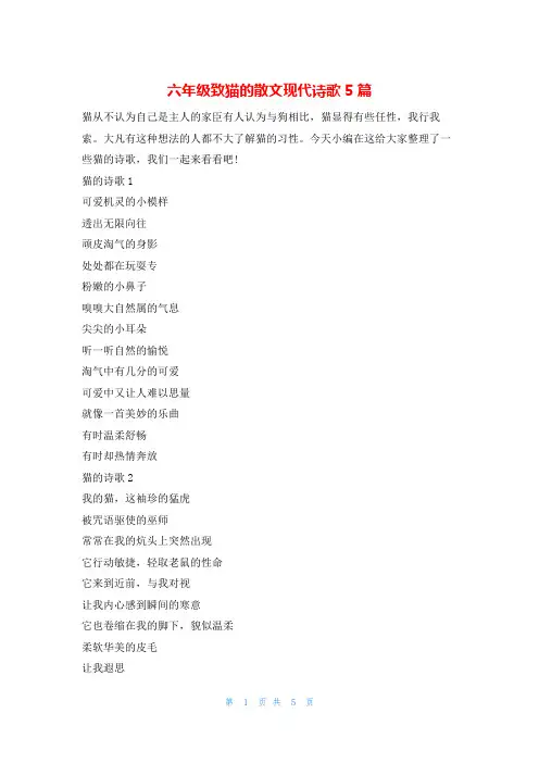 六年级致猫的散文现代诗歌5篇他