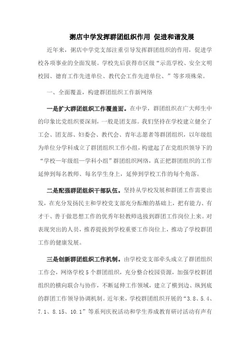 发挥群团组织作用-促进学校和谐发展