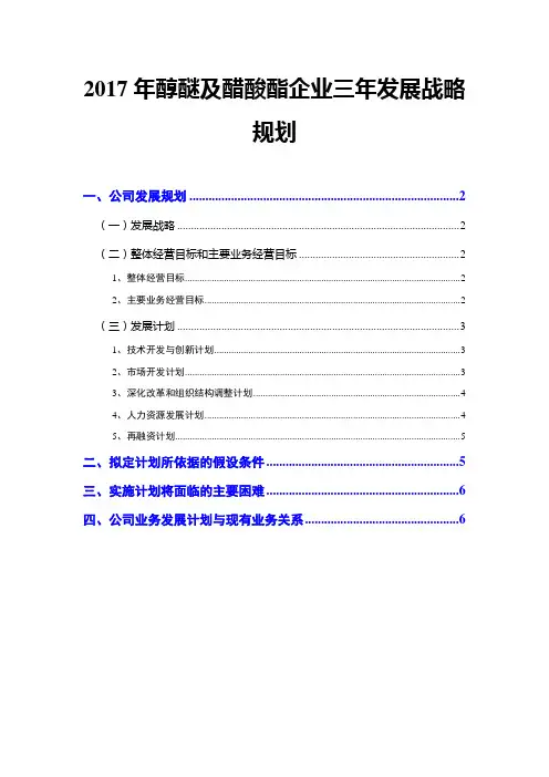 2017年醇醚及醋酸酯企业三年发展战略规划