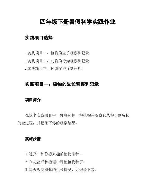 四年级下册暑假科学实践作业