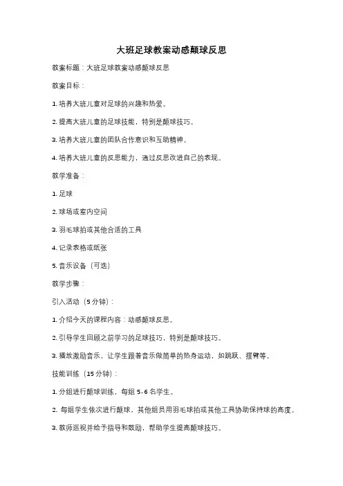 大班足球教案动感颠球反思