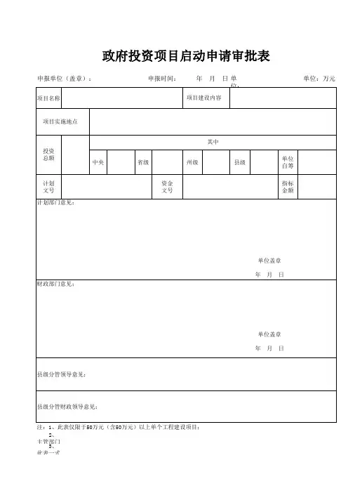 政府投资项目启动申请审批表