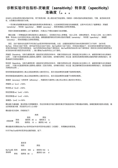 诊断实验评估指标-灵敏度（sensitivity）特异度（specificity）准确度（。。。