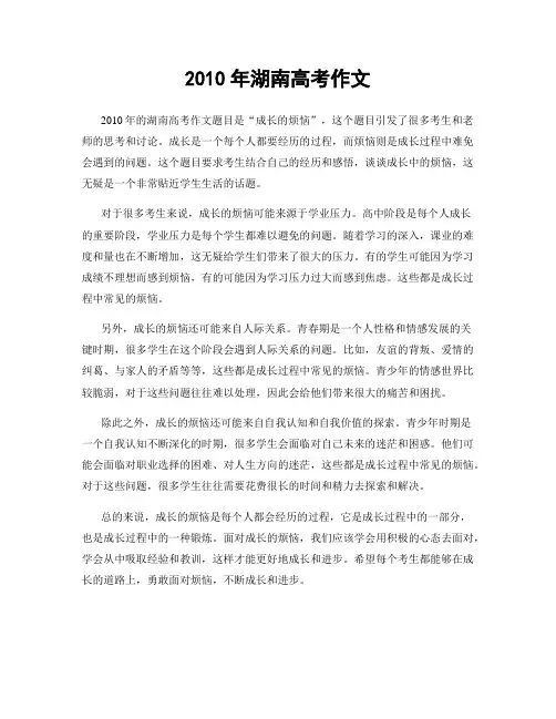 2010年湖南高考作文