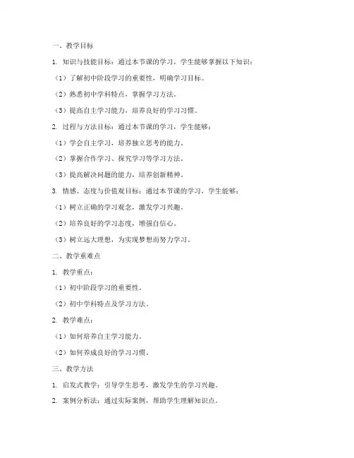 初中教资教案模板范文