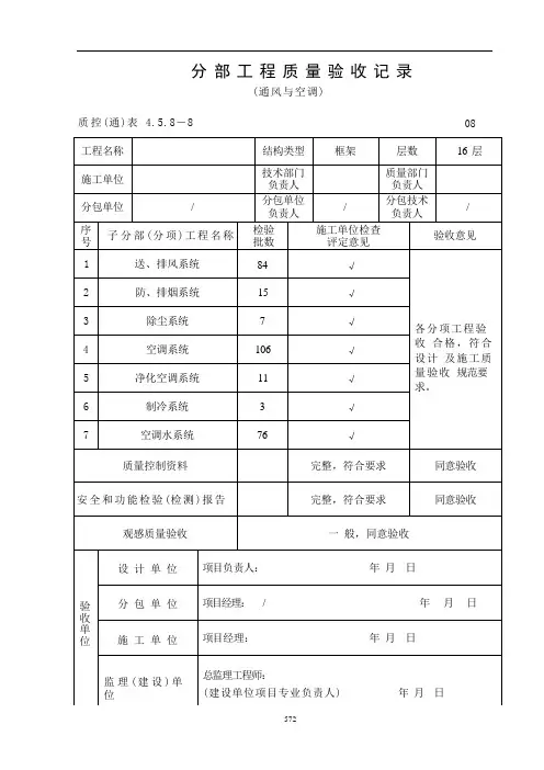 通风与空调分部工程质量验收记录