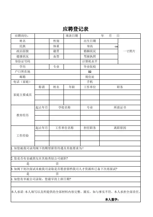 应聘登记表(最新版)