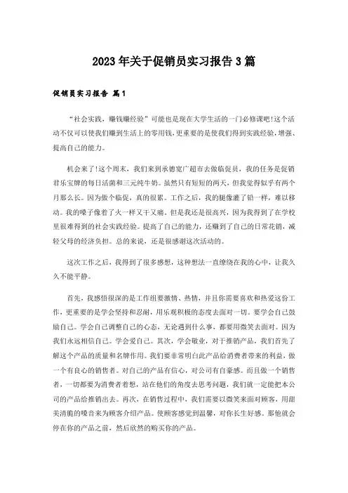 2023年关于促销员实习报告3篇