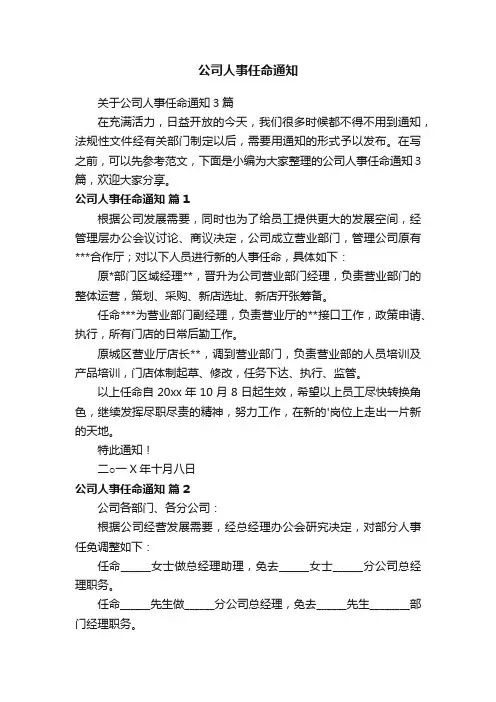 关于公司人事任命通知3篇