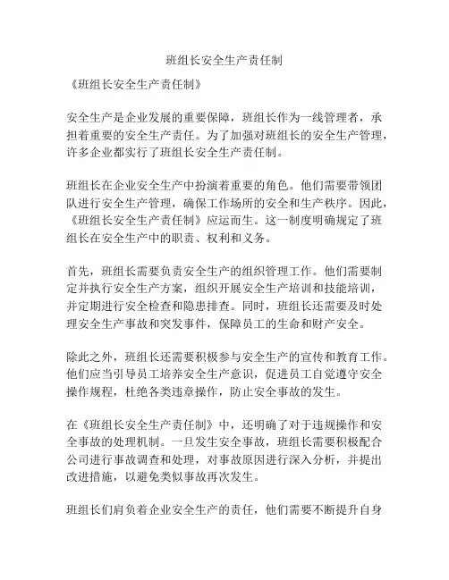 班组长安全生产责任制