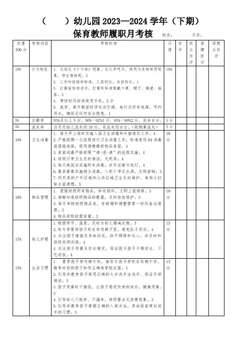 9幼儿园保育教师考核表7张