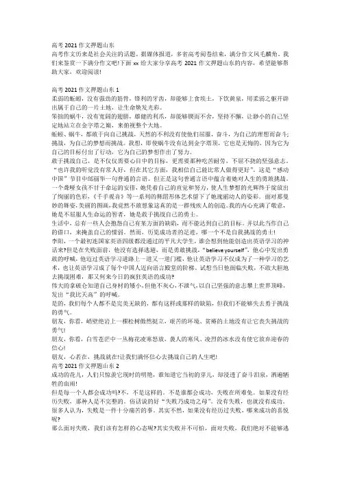 高考2021作文押题山东