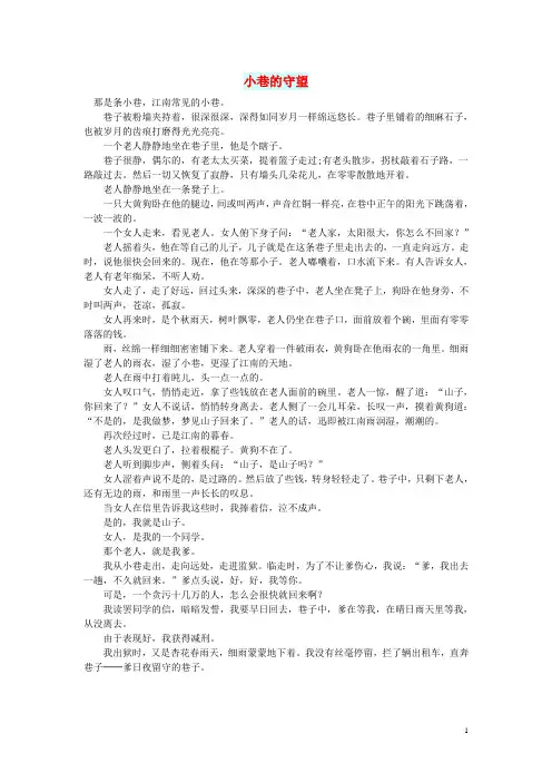 初中语文 小小说(那山那水)小巷的守望