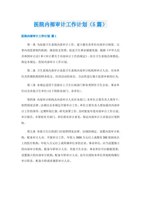 医院内部审计工作计划(5篇)