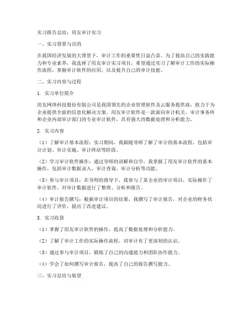 用友审计实习报告总结