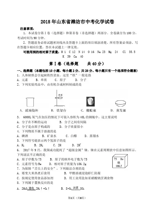 2018年山东省潍坊市中考化学试卷