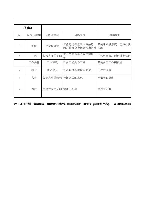 软件风险管理一览表-模板