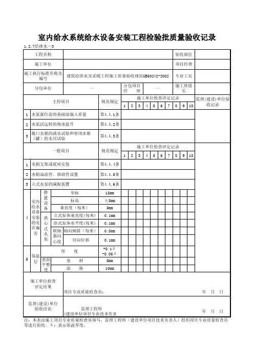 1-2-7给排水-3_室内给水系统给水设备安装工程检验批质量验收记录