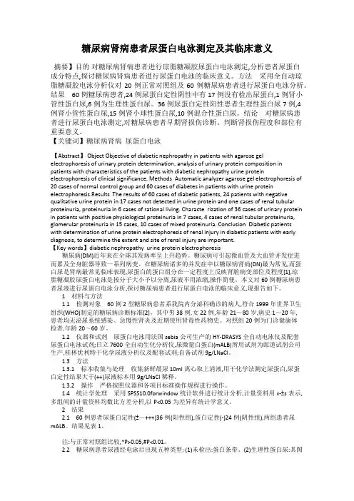 糖尿病肾病患者尿蛋白电泳测定及其临床意义
