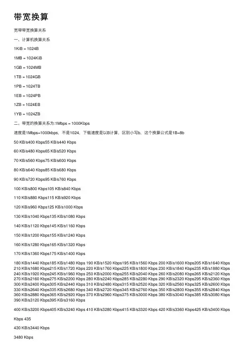 带宽换算——精选推荐