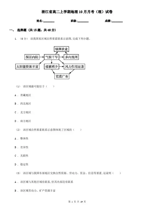 浙江省高二上学期地理10月月考(理)试卷
