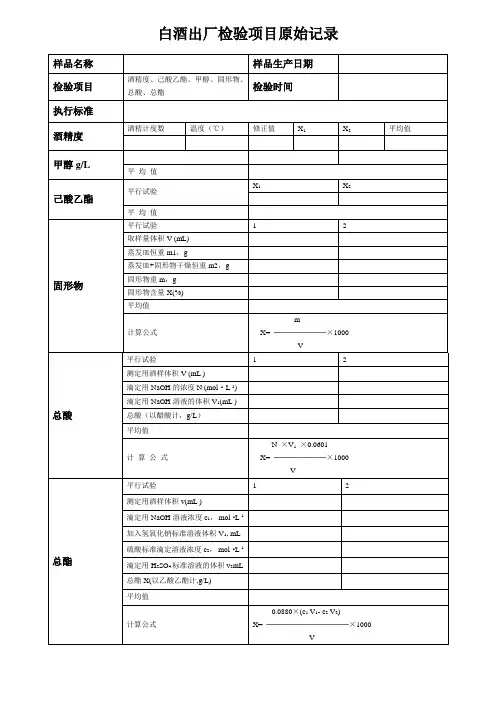 白酒出厂检验项目原始记录