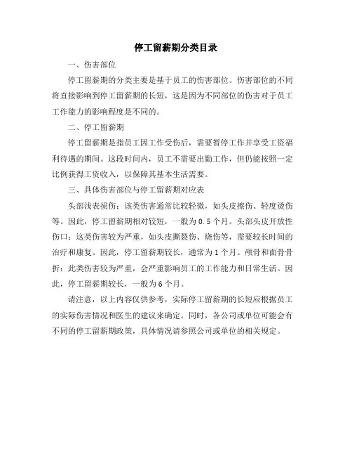 停工留薪期分类目录