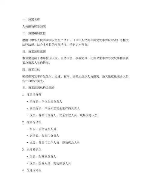 人员撤场预案方案范文模板