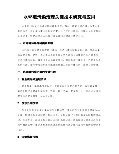水环境污染治理关键技术研究与应用
