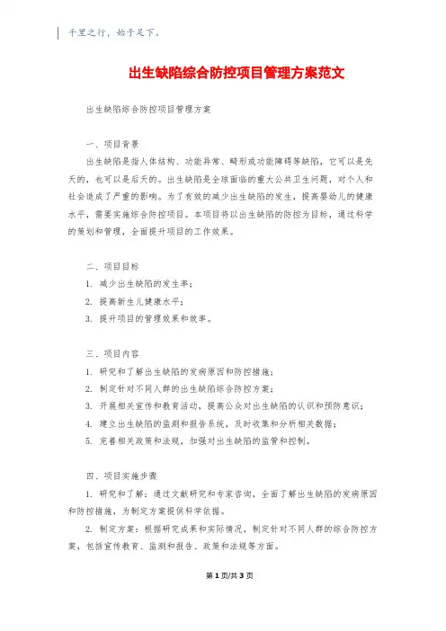 出生缺陷综合防控项目管理方案范文