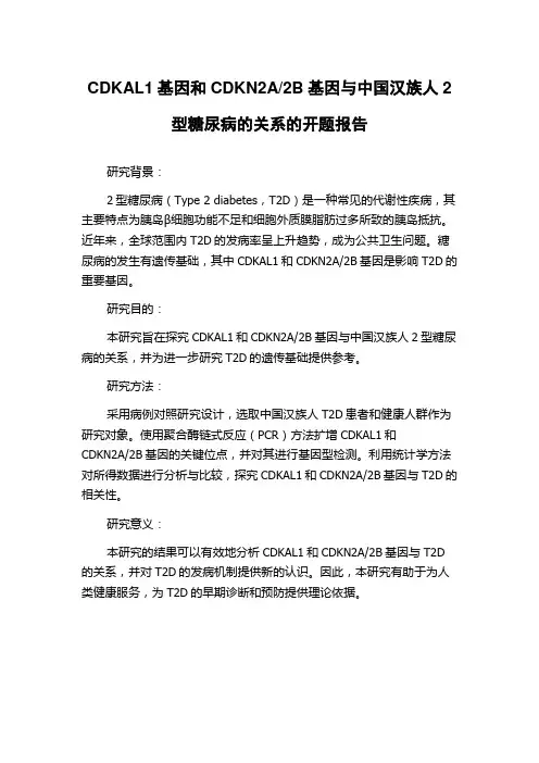 2B基因与中国汉族人2型糖尿病的关系的开题报告