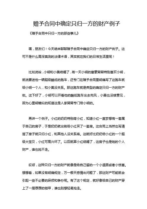 赠予合同中确定只归一方的财产例子