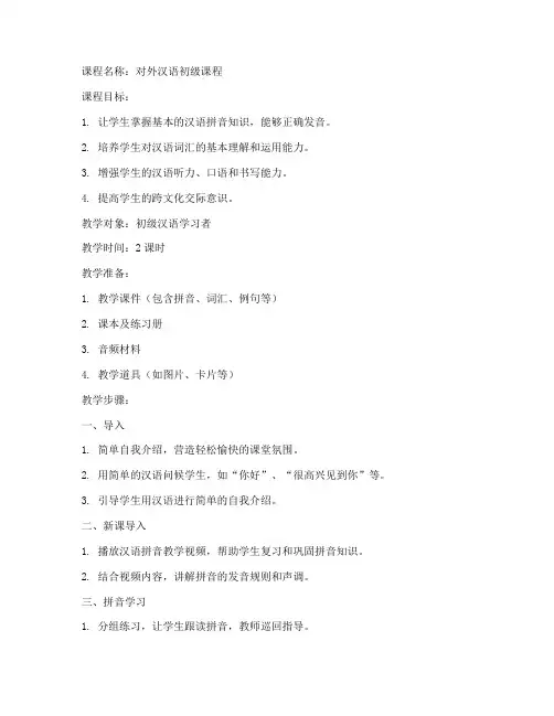 对外汉语课的试讲教案模板
