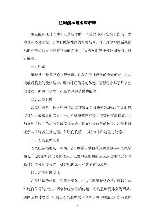 胆碱能神经名词解释